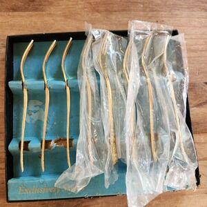 8 Vtg Cosmos Gold Fresco Oyster Fork Stainless Steel Japan Seafood Cocktail New